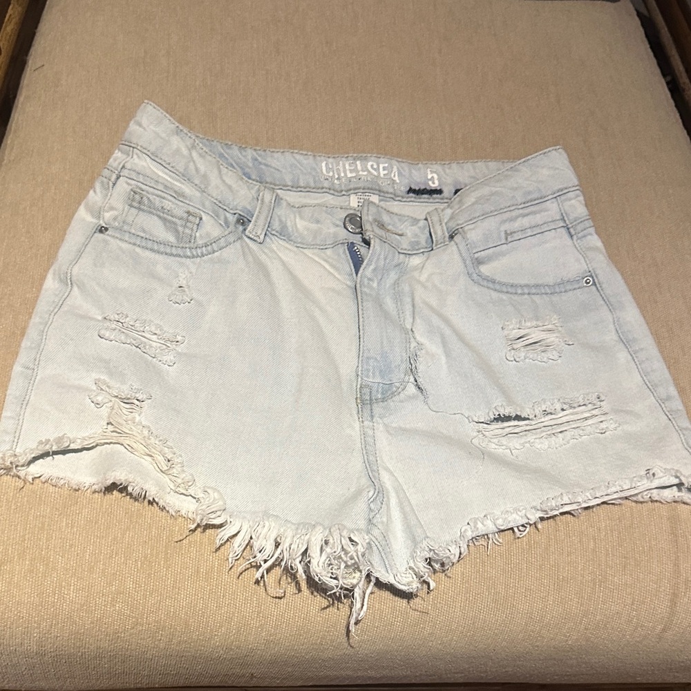 Chelsea Light Wash Distressed Denim Shorts - Pale Blue